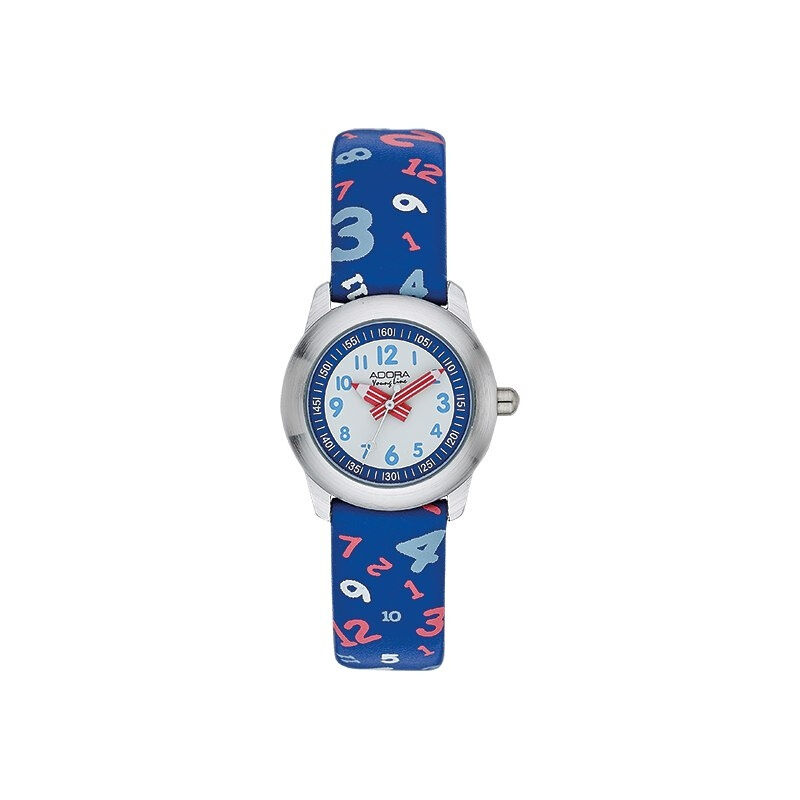 Adora Youngline Kinder Analoguhr mit blauem Kunststoff-Armband mit Zahlen 1-204265-001