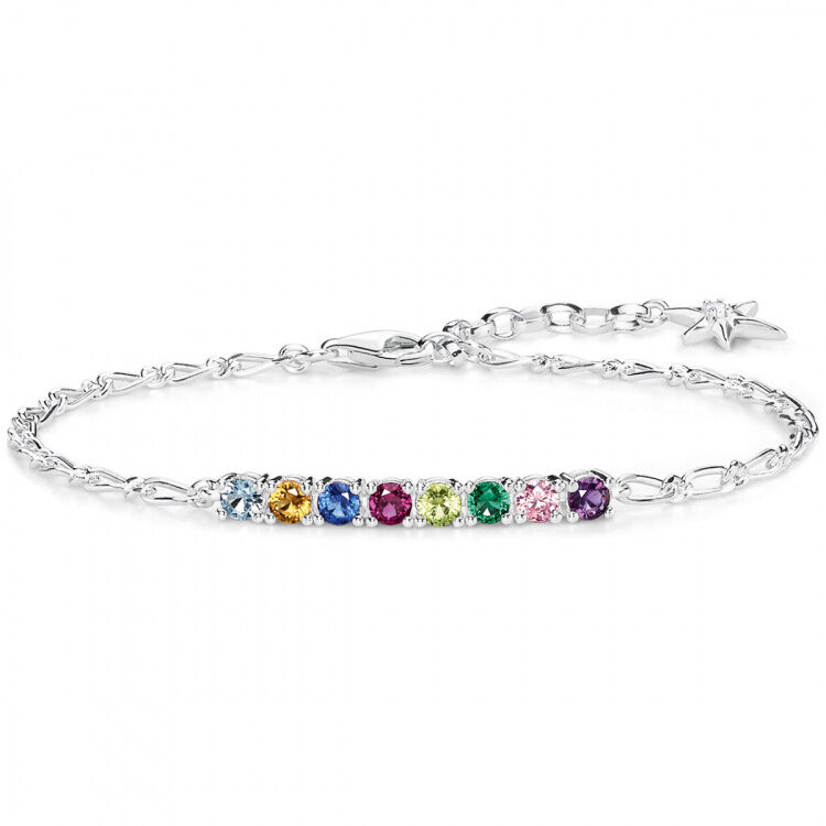 Armband mit Farbstein Glasstein, grüner Zirkonia, pink Zirkonia, Zirkonia, synthetischer Korund, 16,