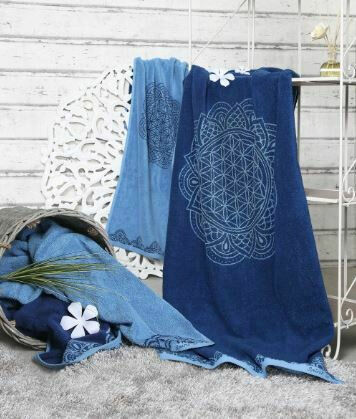 Frotteetücher Happy Flower of Life Ozeanblau/Azur