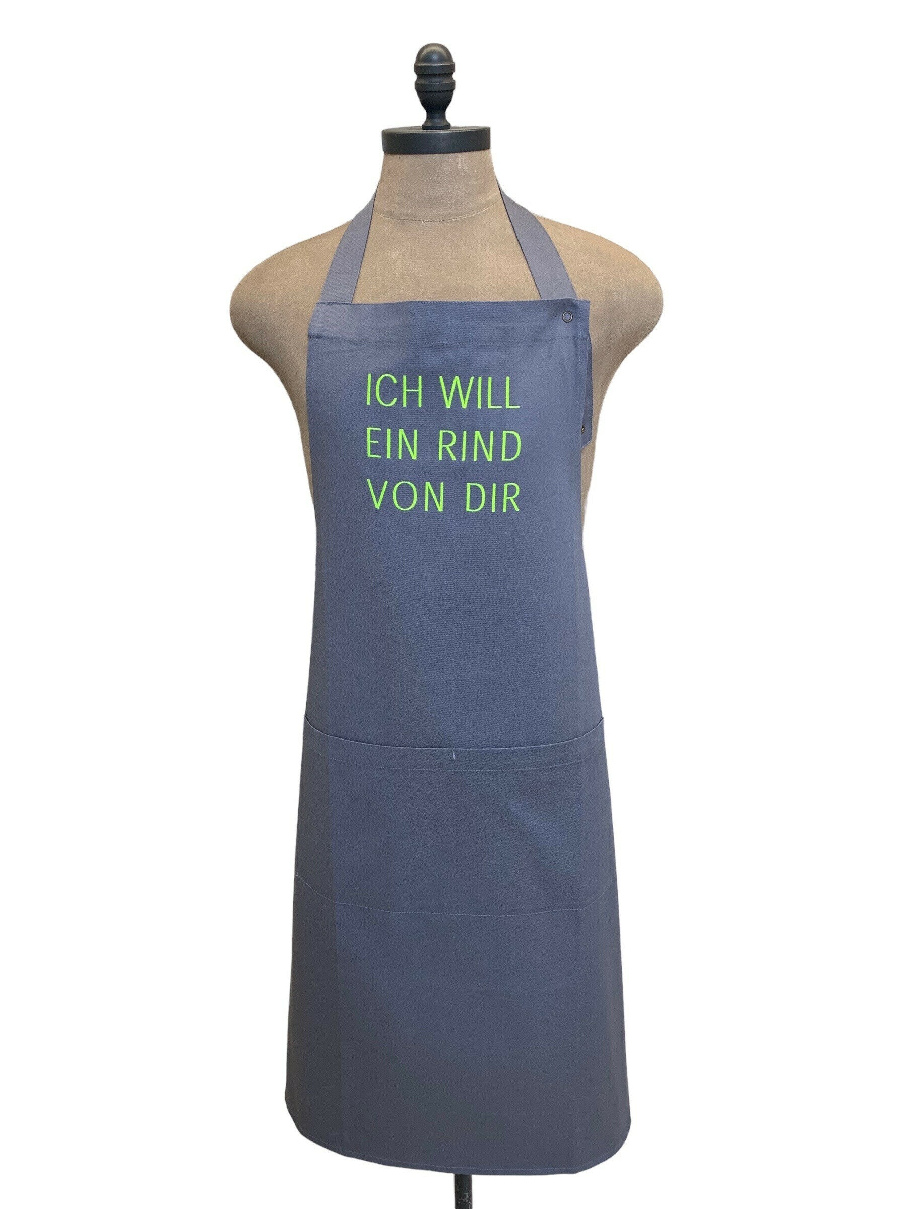 Latzschürze Grau "ICH WILL EIN RIND VON DIR"