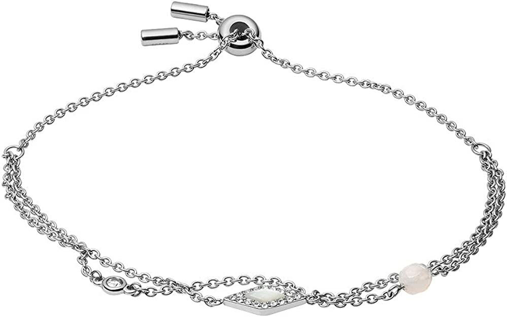 Fossil Damen Armband Be Iconic mehrreihig Achat rohweiß Edelstahl, JF03659040