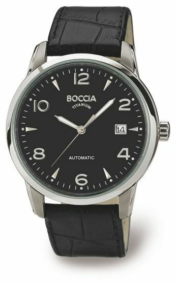 Boccia Herren Automatik mit schwarzem Lederband Silber 3574-01