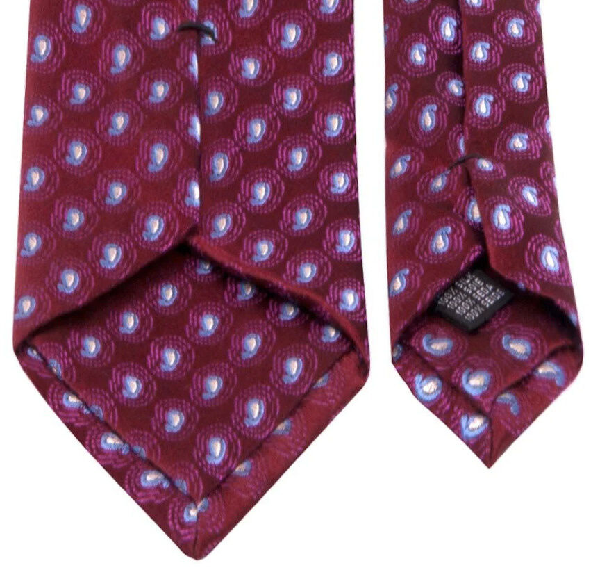 SEIDEN-JACQUARD KRAWATTE IN BURGUND MIT PAISLEY-MUSTER IN HELLBLAU