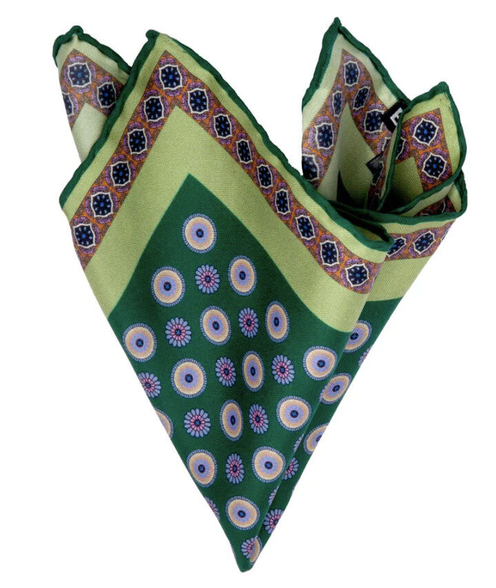 HANDROLLIERTES EINSTECKTUCH AUS SEIDEN-TWILL MIT BLÜTEN-MUSTER