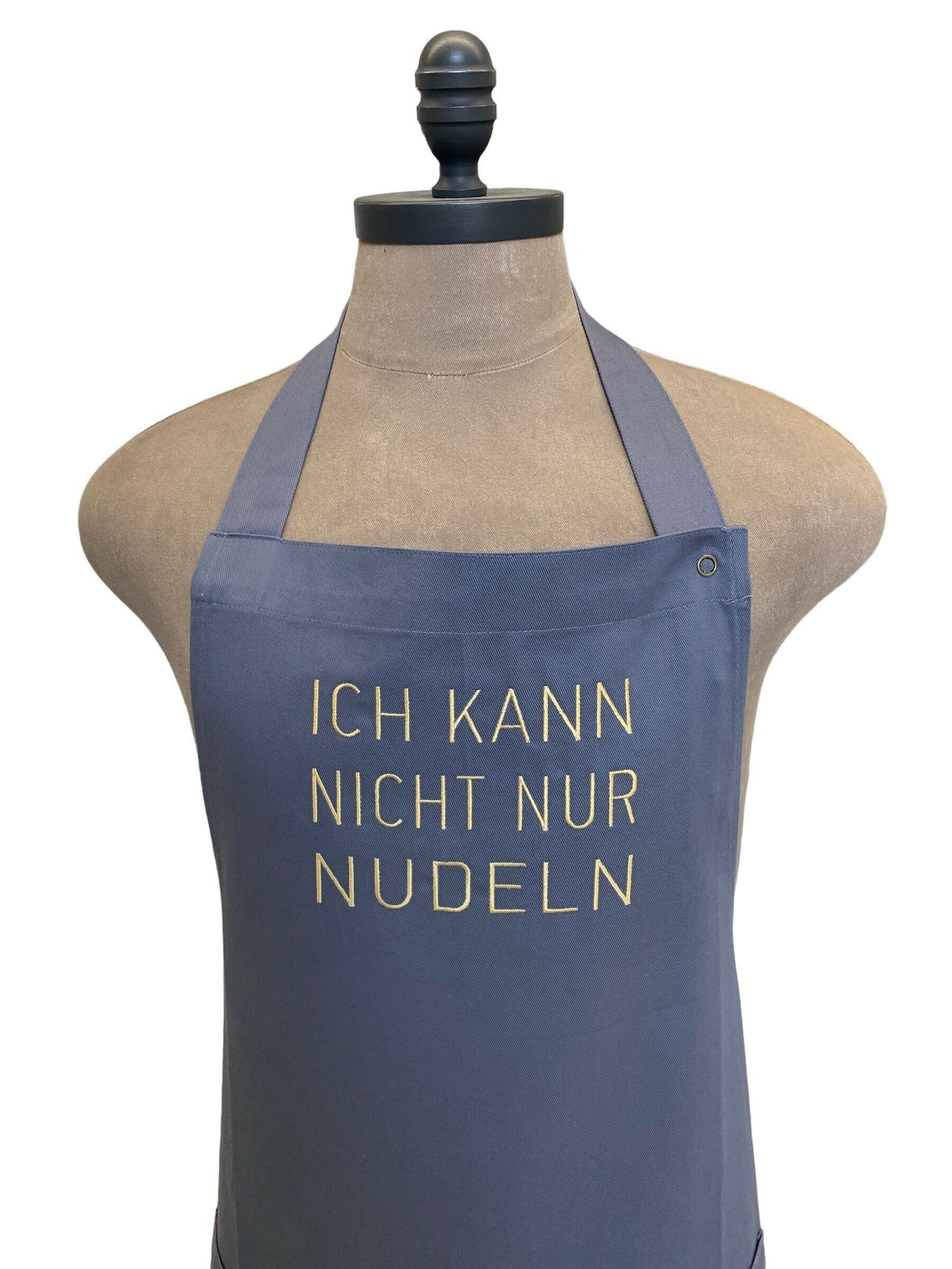 Latzschürze Grau "ICH KANN NICHT NUR NUDELN"