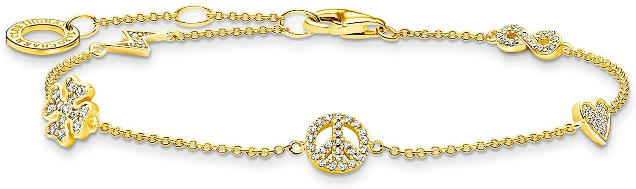 Armband Peace, Herz, Kleeblatt, Blitz und infinity 750 Gelbgold Vergoldung/ 925 Sterlingsilber, Zirkonia A2039-414-14