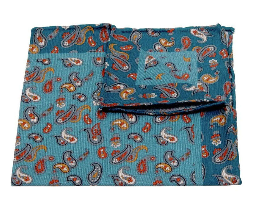 HANDROLLIERTES EINSTECKTUCH AUS BAUMWOLL-/LEINEN-GEMISCH MIT PAISLEY-MUSTER