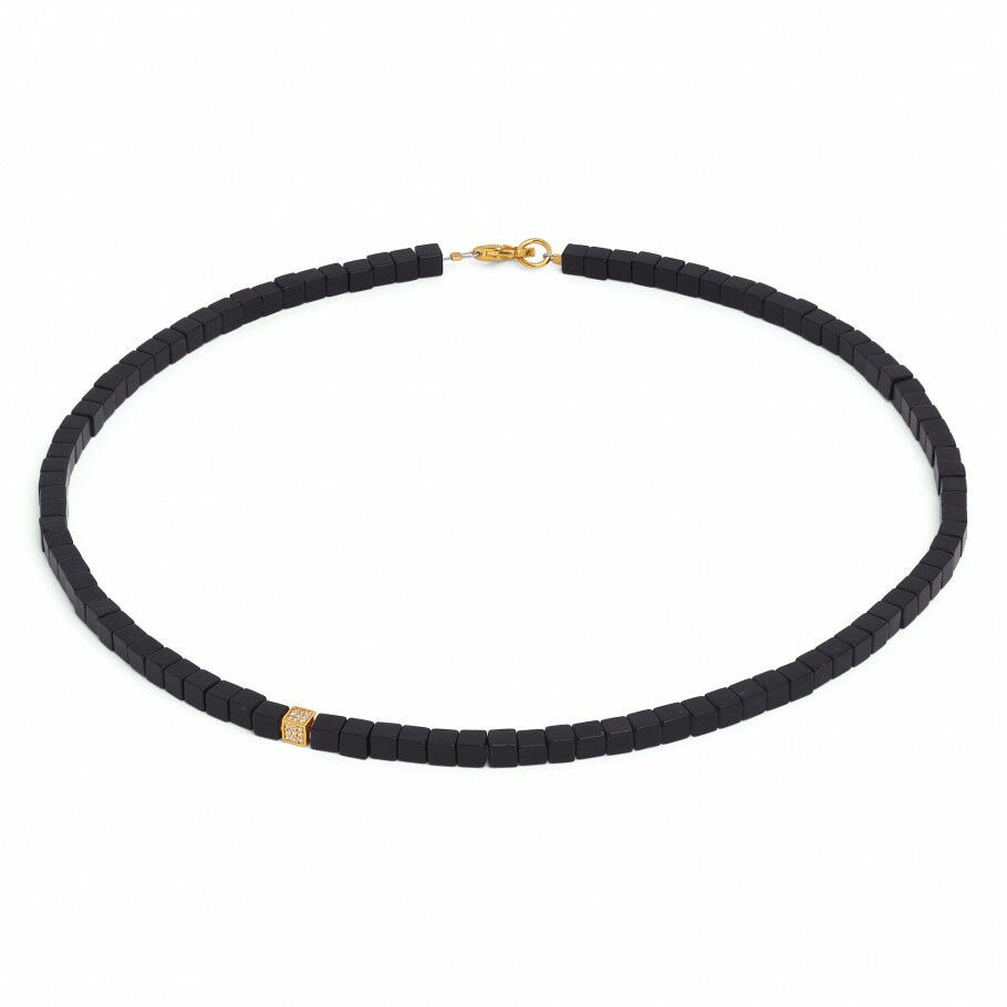 Bernd Wolf Damen Halskette mit schwarzen Onyx Steinen Collier 43cm Gold 84493896