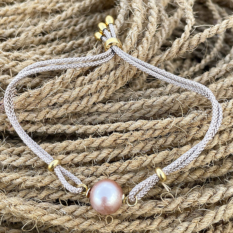 Armband "Sunrise" Beige/Gold mit Semi-Barock-Perle Rosé