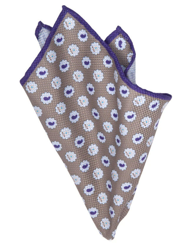 HANDROLLIERTES PANAMA-EINSTECKTUCH MIT PAISLEY- UND BLÜTEN-MUSTER