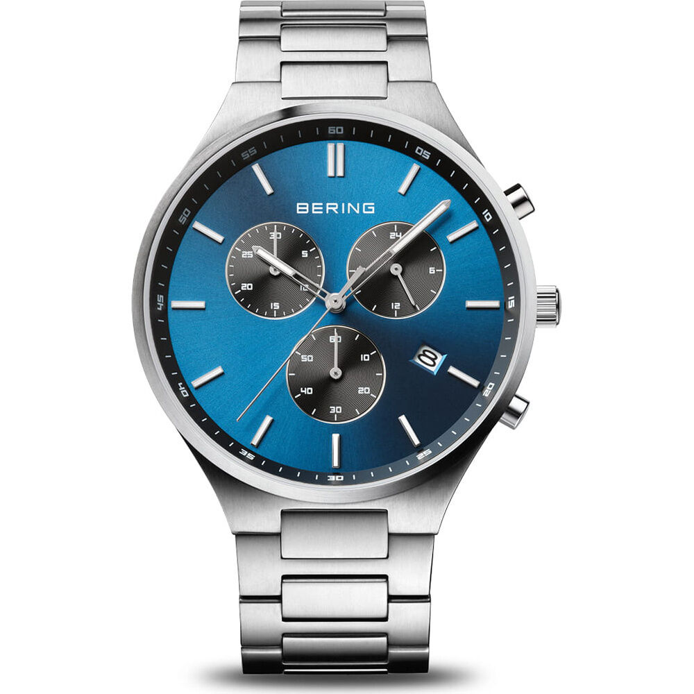 Bering  Herren Chronograph Titanium Silber Blau 11743-707