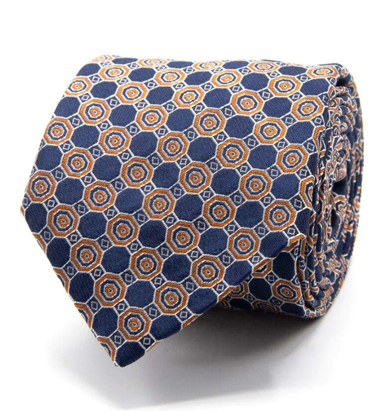 SEIDEN-JACQUARD KRAWATTE IN BLAU MIT GEOMETRISCHEM MUSTER