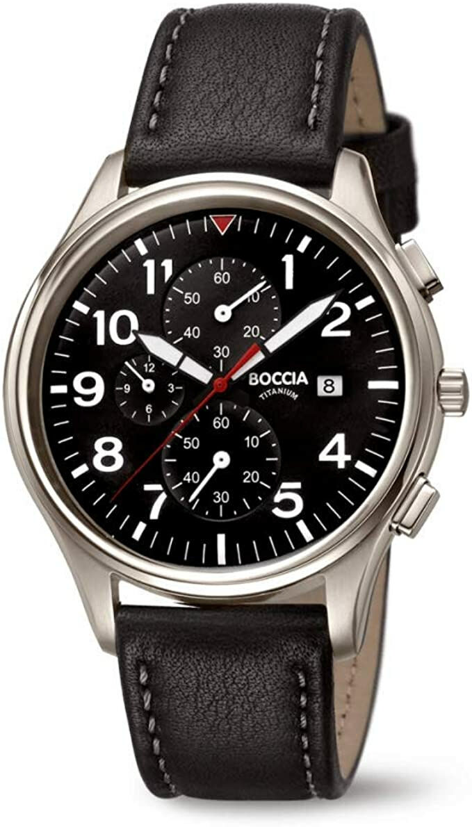 Boccia Herren Chronograph Quarz Uhr mit Leder Armband 3756-04