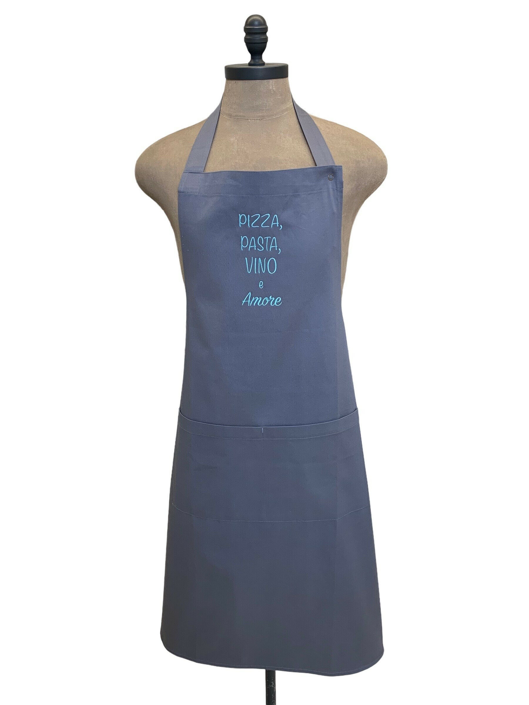 Latzschürze Grau "PIZZA, PASTA, VINO e AMORE