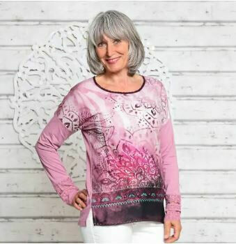 Blusen-Shirt Brombeer-Sahne langarm