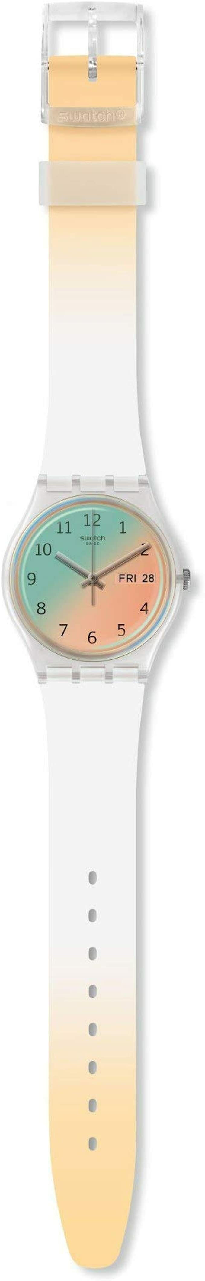 Swatch Damen Analog Schweizer Quarz Uhr mit Silicone Armband GE720