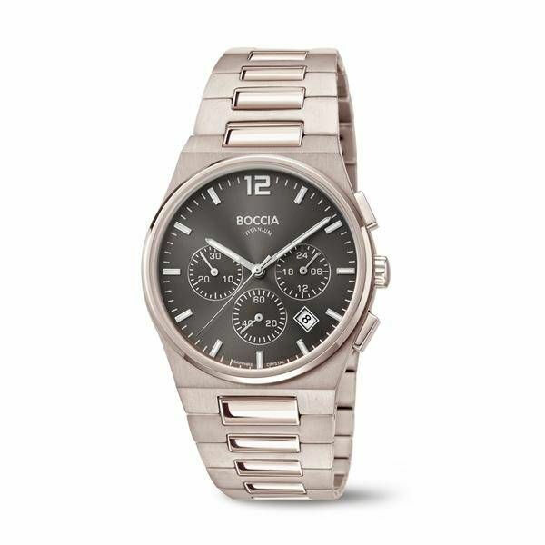Boccia Herrenuhr Chronograph Sport Uhr mit Titan Armband Silber 3741-02