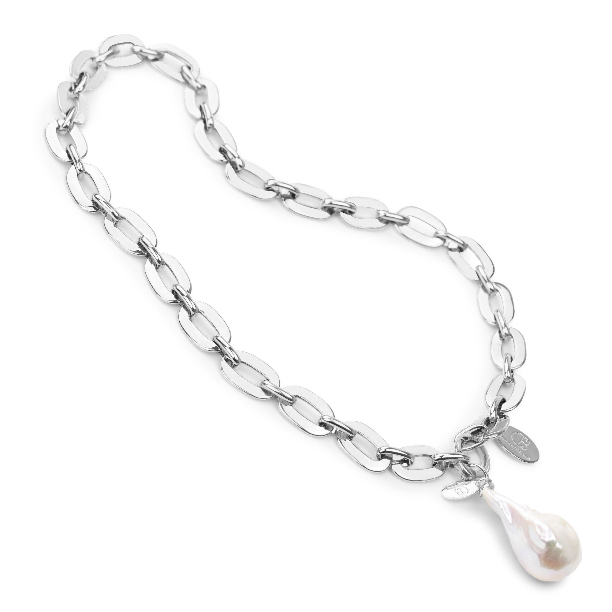 Gliederkette "Raja" mit Anhänger Barock-Perle weiß goldfarben