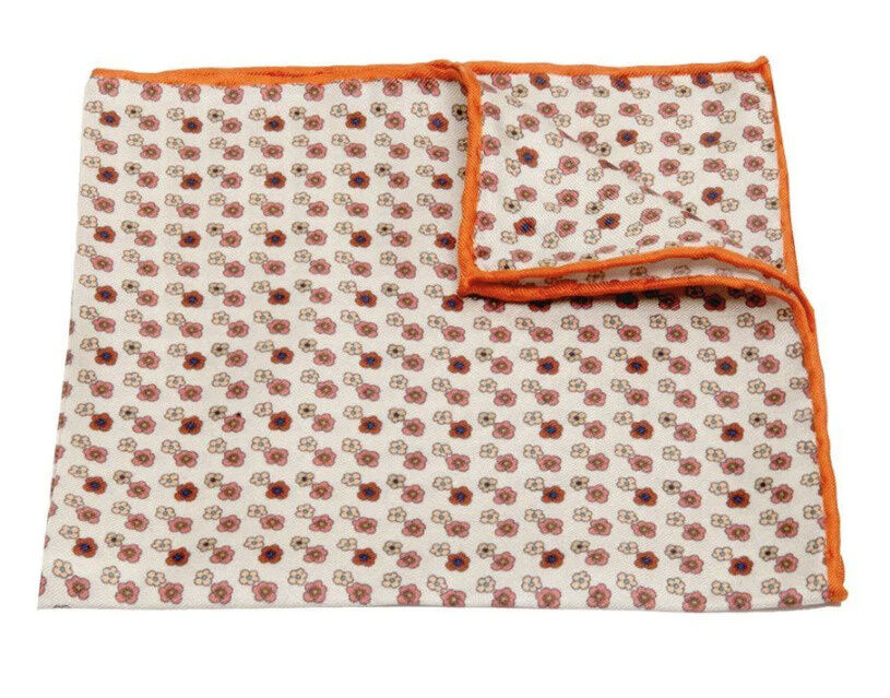HANDROLLIERTES EINSTECKTUCH AUS SEIDEN-TWILL MIT BLÜTEN-MUSTER